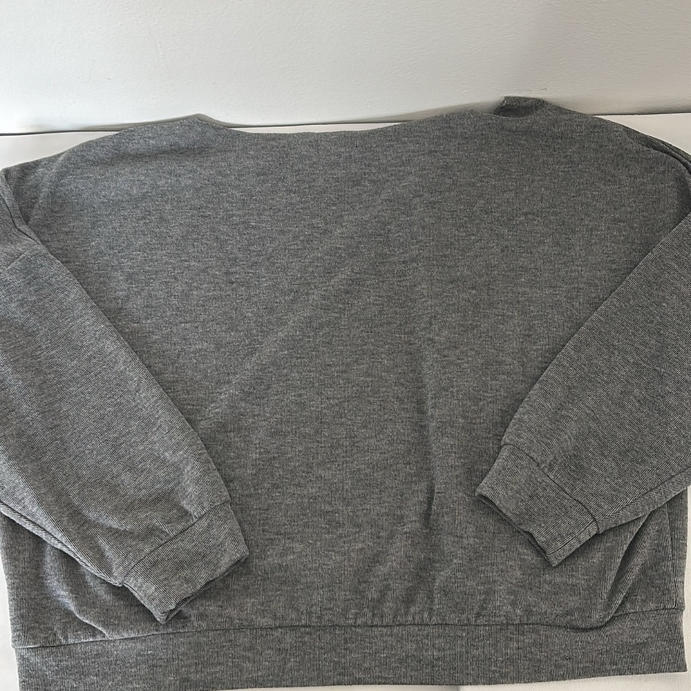 Oversized Gray Sweatshirt M Off Shoulder Raw Neckline Cozy Casual Retro Inspired - Picture 10 of 13